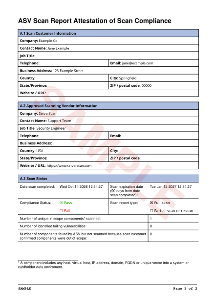 Open the sample Attestation of Scan Compliance (PDF)